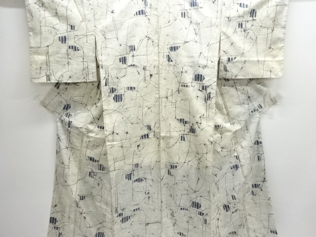 JAPANESE KIMONO / ANTIQUE ABSTRACT PATTERN AUTHENTIC OSHIMA TSUMUGI KI